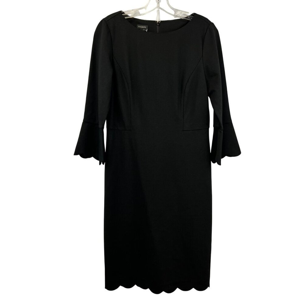 Talbots Sheath Dress Scalloped Edge Midi Black Size 4 Zip